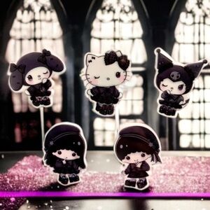 Sanrio Gothic Style Magnets Set Of 5, Hello Kitty Melody Kuromi Twin Sta…